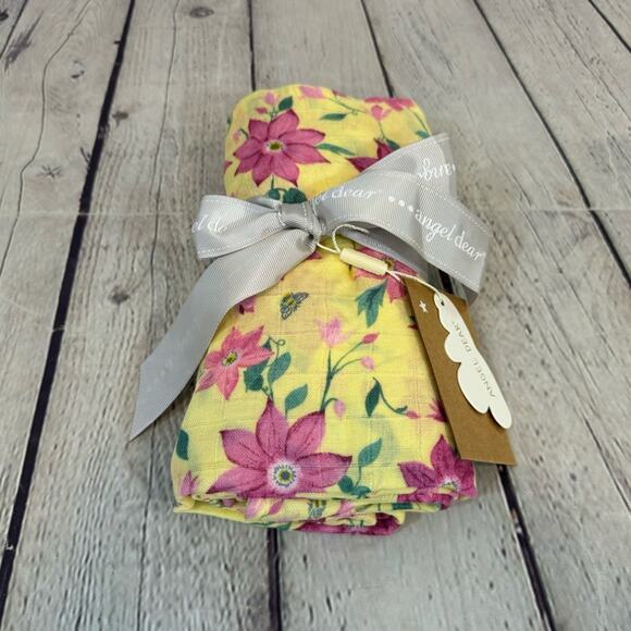 Angel Dear Yellow and Pink Floral Muslin Swaddle - Picture 1 of 2